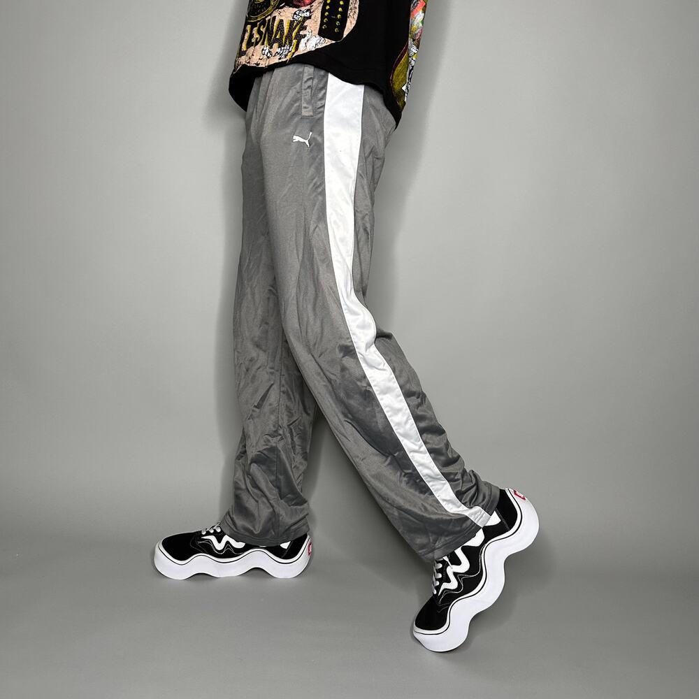 Vintage Y2K Puma Sweatpants Youth XL Baggy Wide Leg Fit Light Grey Polyester